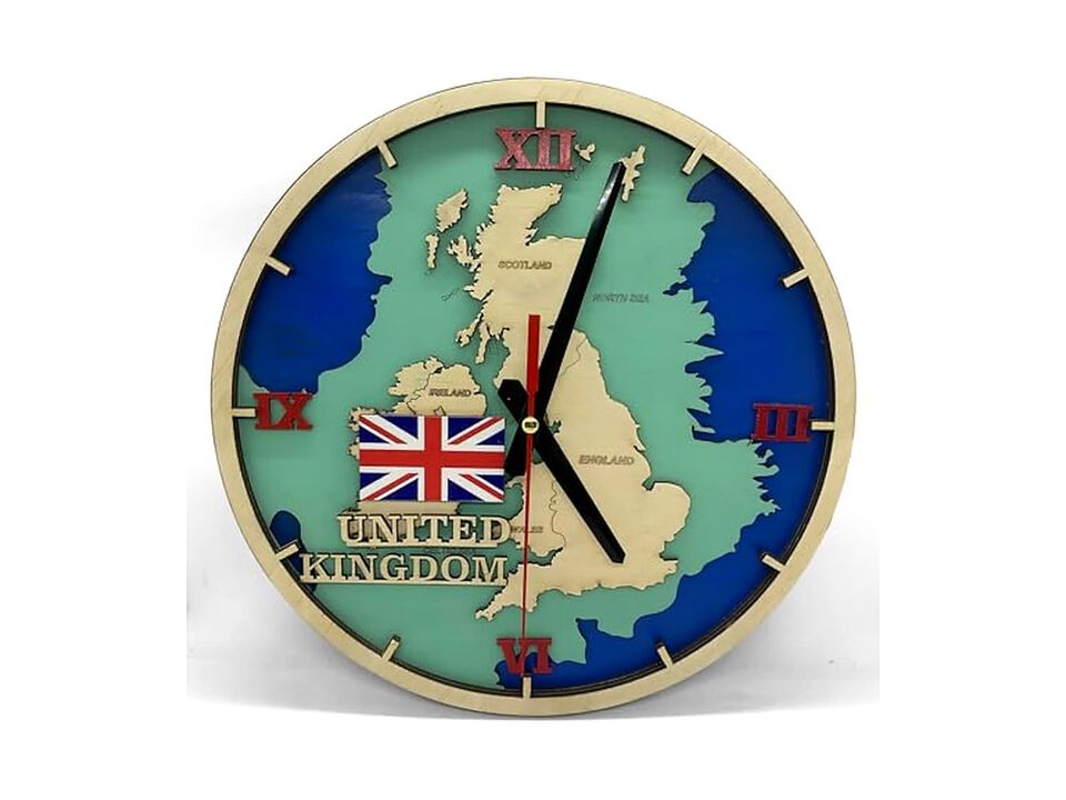 Wooden Map Pattern Vintage Gold Wall Clock 41 Inch Silent Wood Home Decor
