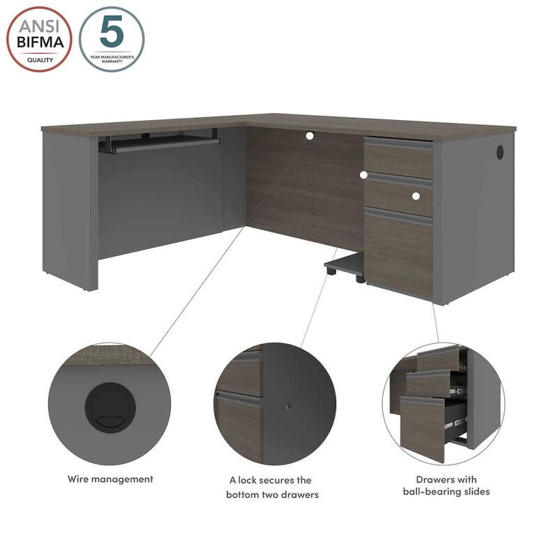 Bestar Prestige + L-shaped workstation including one pedestal in Bark Gray & Slate