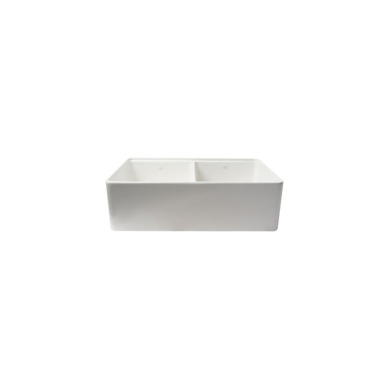 ALFI brand White 33 x 20 Workstation Double Bowl Step Rim Fireclay Farm Sink