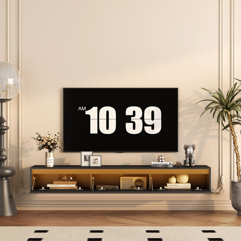 GOODSILO Floating TV Stand with LED Lights and Power Outlet, High Gloss Wall Mounted Storage Cabinet for Living Room Entertainment image number 9