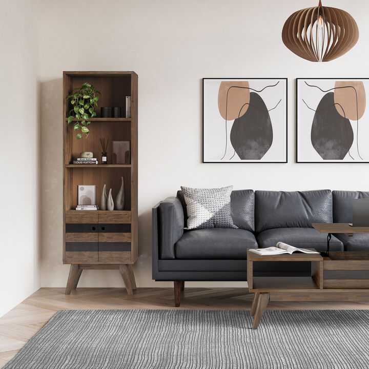 Clarkson SOLID ACACIA WOOD 70 inch x 22 inch Contemporary Bookcase with Storage in Rustic Natural Aged Brown