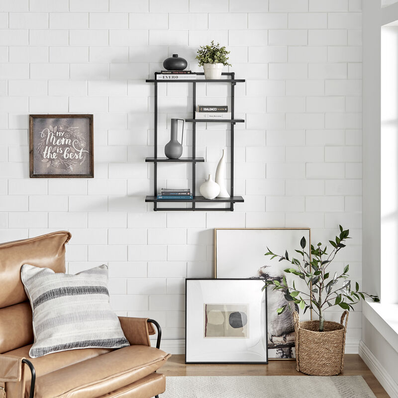 Rhodes 4 Tier Modern Floating Windowsill Wall Shelf Unit with Metal Frame