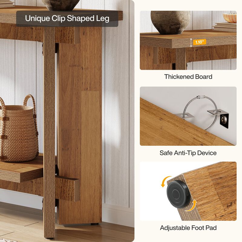 2-Tier Sofa Console Table with Storage Shelf for Narrow Entryway-Brown image number 6