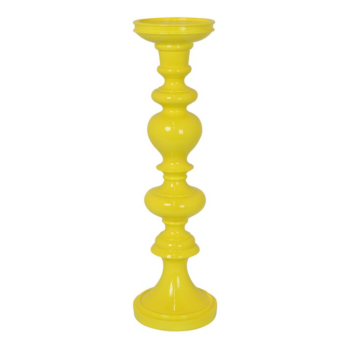 Meo Tabletop D&eacute;cor Candle Holder, Sculpted Turned Yellow Resin, 20 Inch