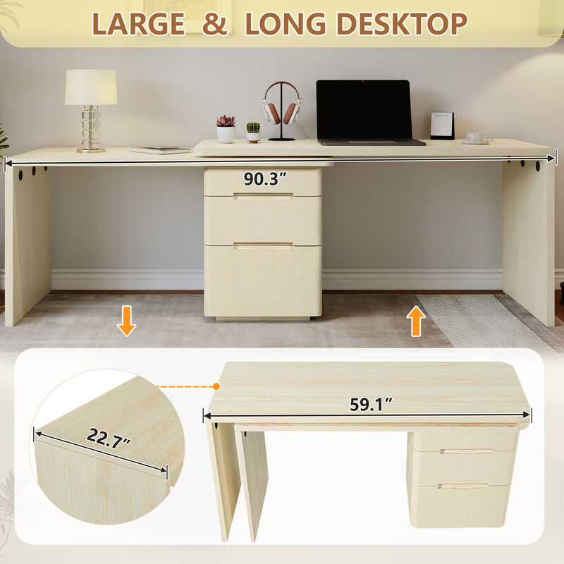 Whisen 90" L-Shaped Desk with 3 Drawers, 360&deg; Rotating Corner Desk, MDF Modern Executive Office Workstation for Home image number 7