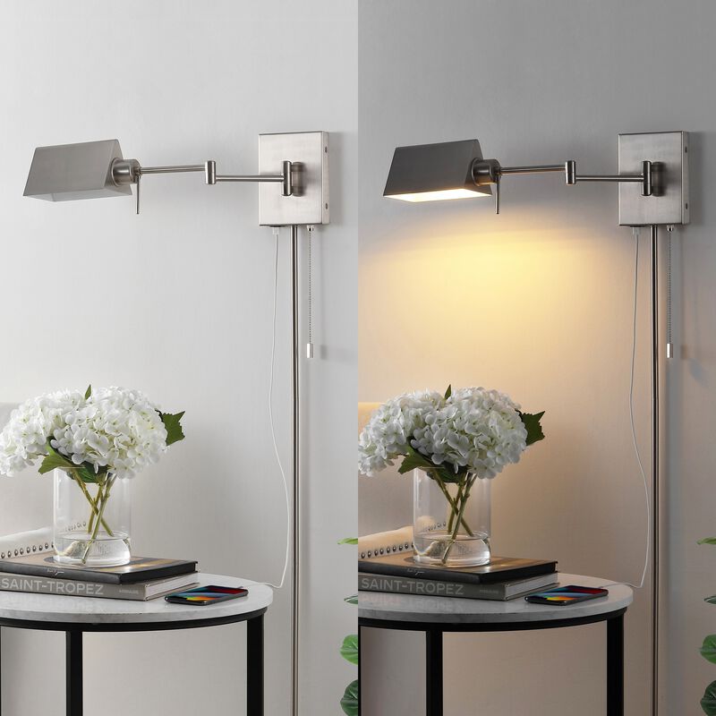 Arlo Farmhouse Industrial Single Swing Arm Plug In Or Hardwired Iron LED Wall Sconce with Pull Chain