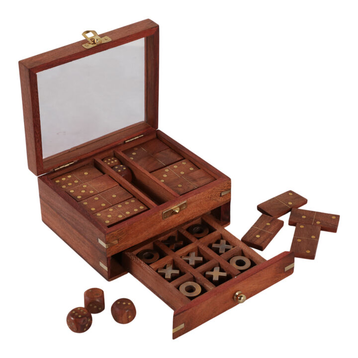 3 In 1 Game Set, Brown/Gold