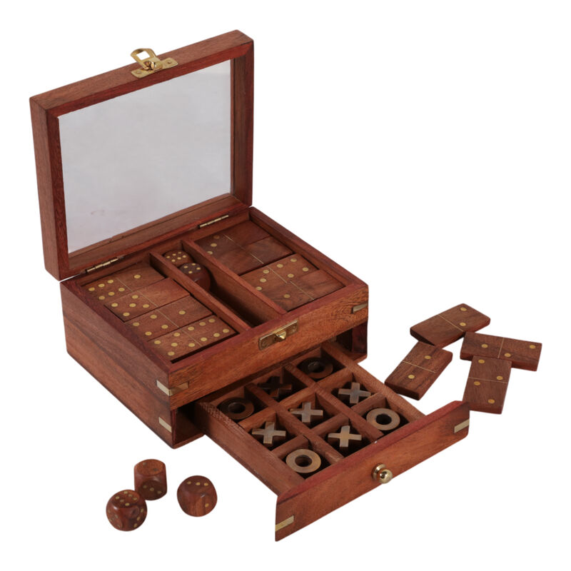 3 In 1 Game Set, Brown/Gold image number 1