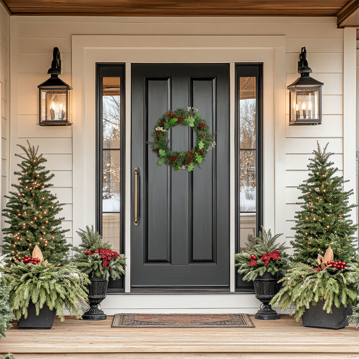 Decorated Natural Pine and Berry Artificial Christmas Wreath  24-Inch  Unlit