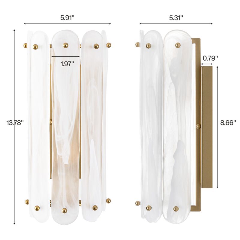 Brass Wall Sconce, Two-Light Cloud Glass Wall Light, Up or Down Mount image number 2