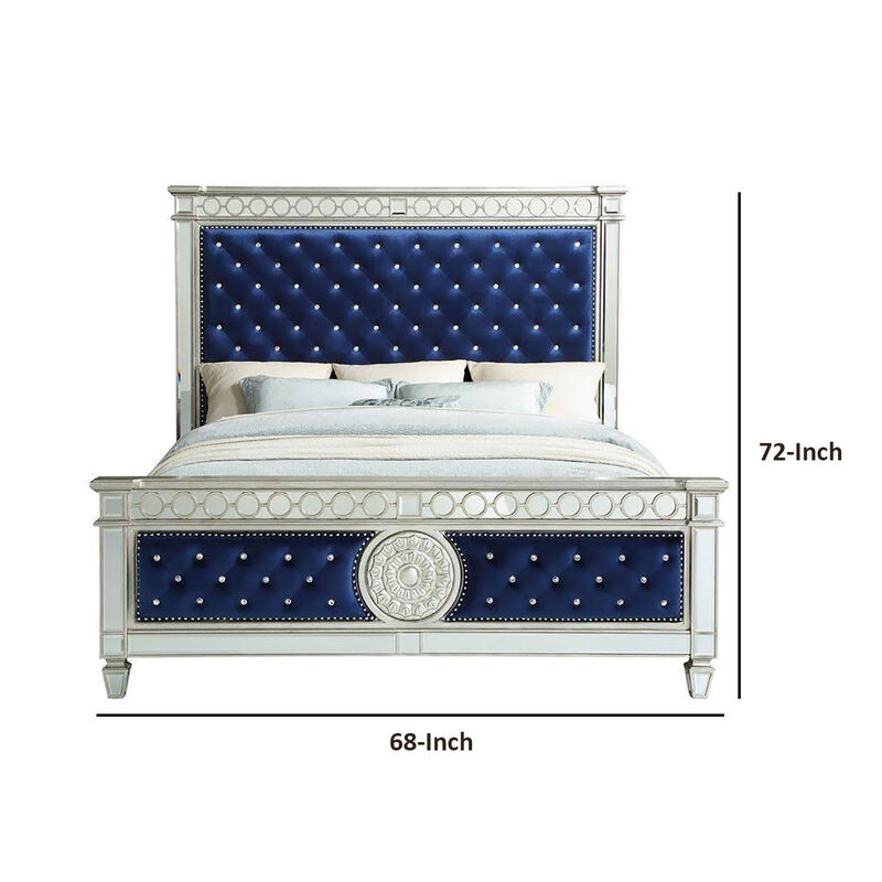 Queen Bed with Button Tufting and Mirror Trim, Black