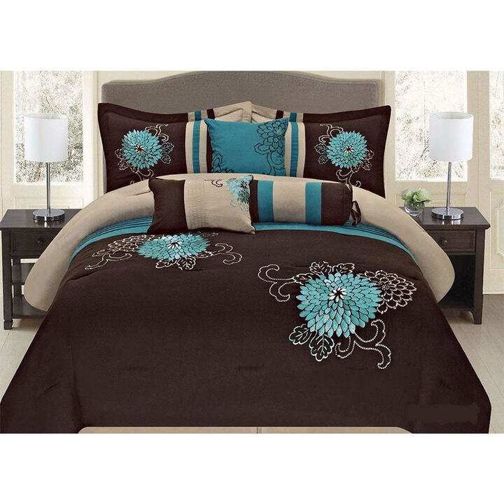 Legacy Decor Bed in a Bag Comforter Set With Nice Floral Embroidery