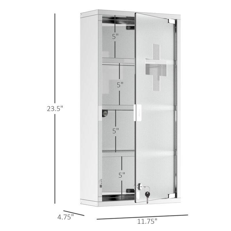 Stainless Steel Medicine Cabinet Wall Mount Frosted Door Lockable First Aid