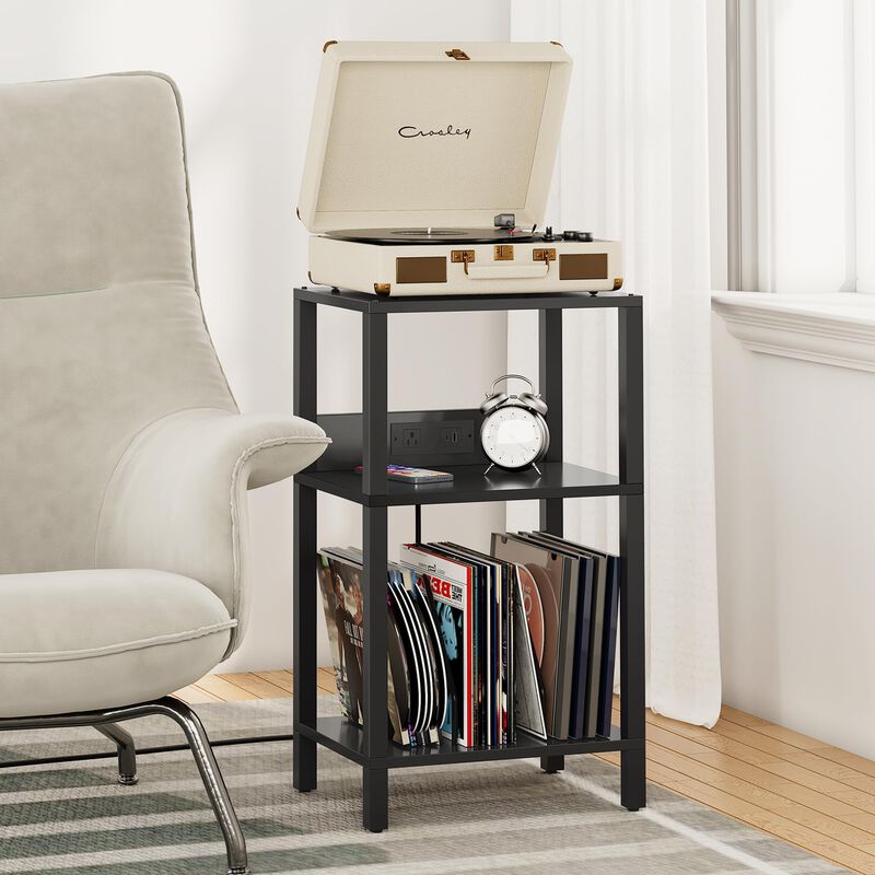 TUTOTAK Record Player Stand with Storage Up to 100 Albums,Record Storage Table,3 Tier End Table with Charging Station,Side Table