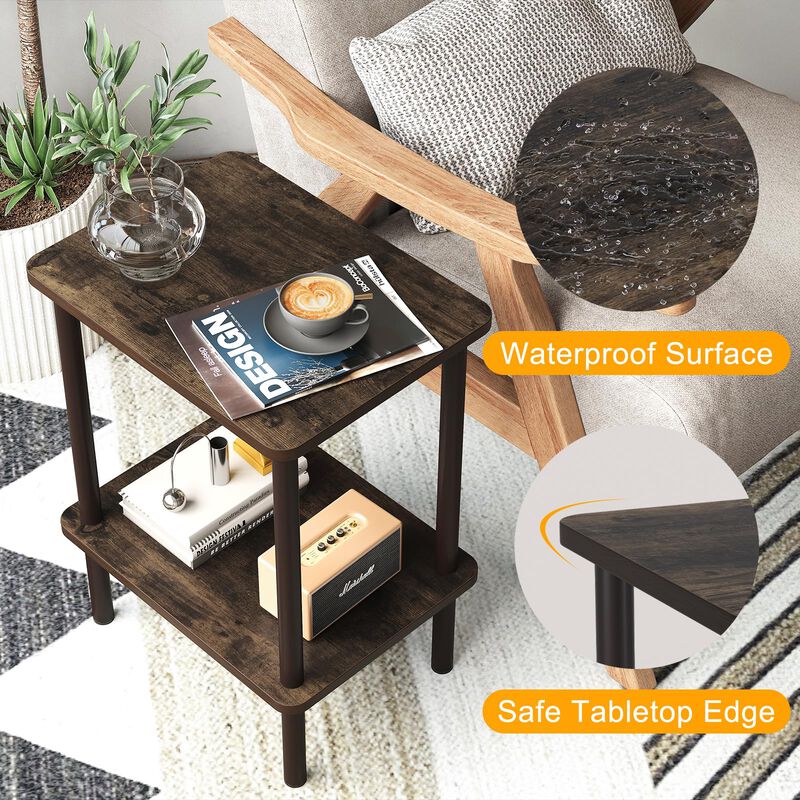 Apicizon 2 Tier End Table, Boho Side Table with Storage Shelf, Nightstand Bedside Table for Small Spaces, Bedroom, Living Room,
