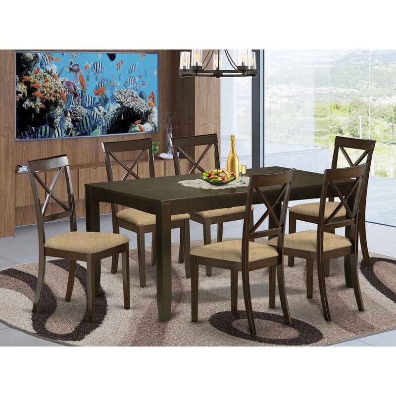 East West Furniture LYBO7-CAP-C 7 PC Dining room set-Kitchen Tables with Leaf Plus 6 Chairs for Dining room image number 2