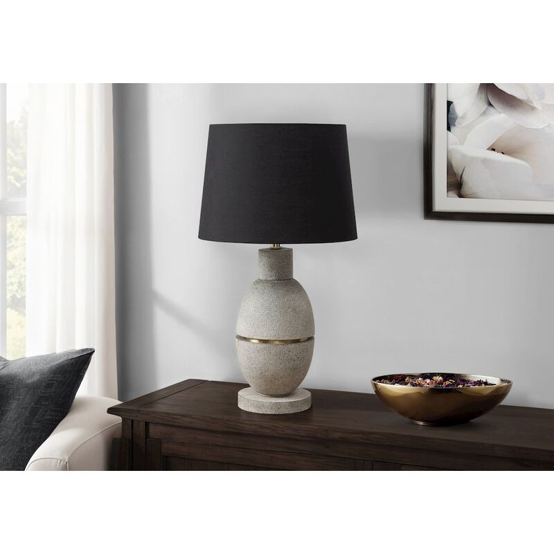 Lighting, 25"H, Table Lamp, Grey Resin, Black Shade, Contemporary, Modern
