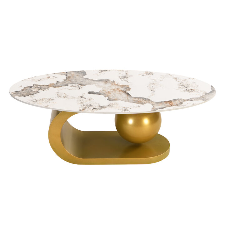 Merax Modern Oval Marble Pattern Coffee Table