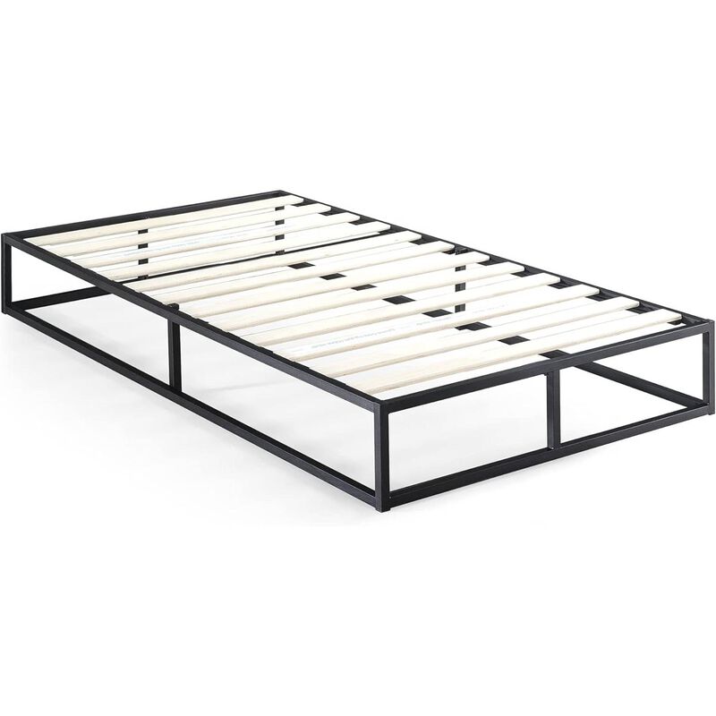 Sleek Metal Platform Bed Frame with Wood Slats – Low Profile Design