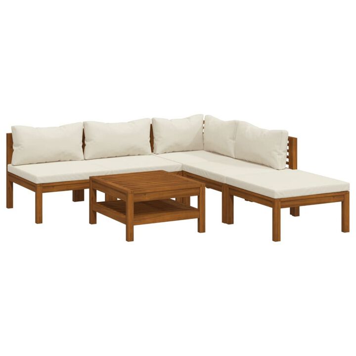 Lave 6pc Outdoor Modular L Sofa Set, Ivory Cushions, Wood Coffee Table - Benzara