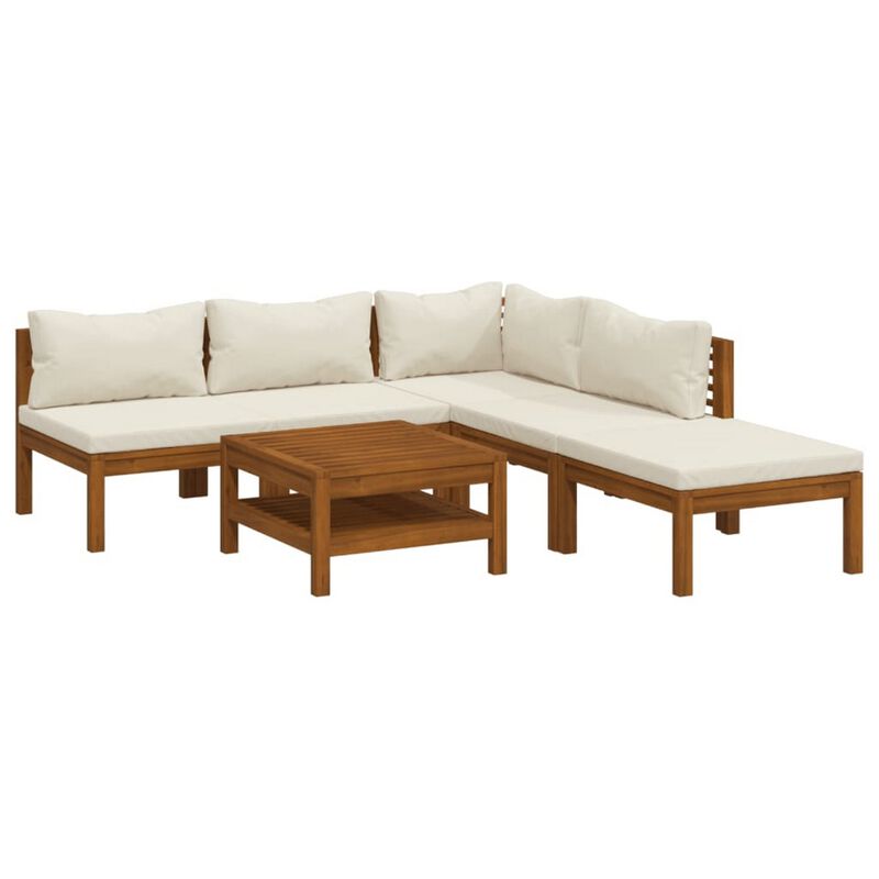 Lave 6pc Outdoor Modular L Sofa Set, Ivory Cushions, Wood Coffee Table - Benzara