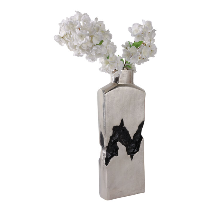 20x7" Carved Middle Metal Vase, Silver/ Black