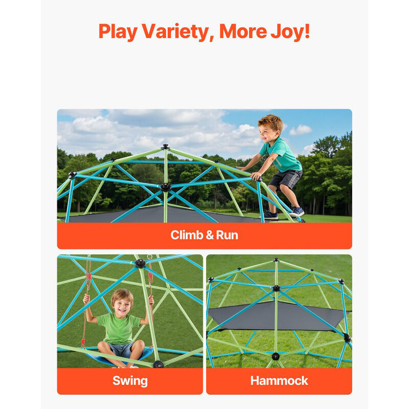 Kids Climbing Dome with Swing & Hammock, Geometric Jungle Gym for Backyard Outdoor Play-Multi Color image number 3