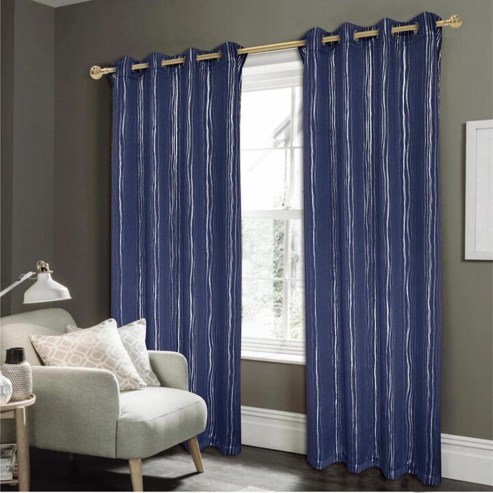 Rt Designers Collection Sophisticated Iceland Metallic All Season Blackout Grommet Curtain Panel 54" X 90" Navy