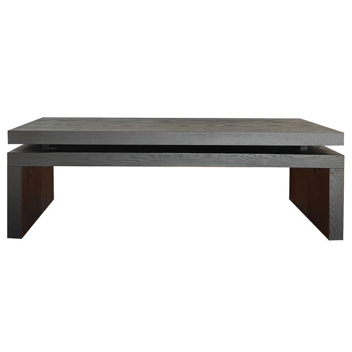 Rustic Farmhouse Rectangular Coffee Table with Floating Tabletop Design, Wooden Living Room Table