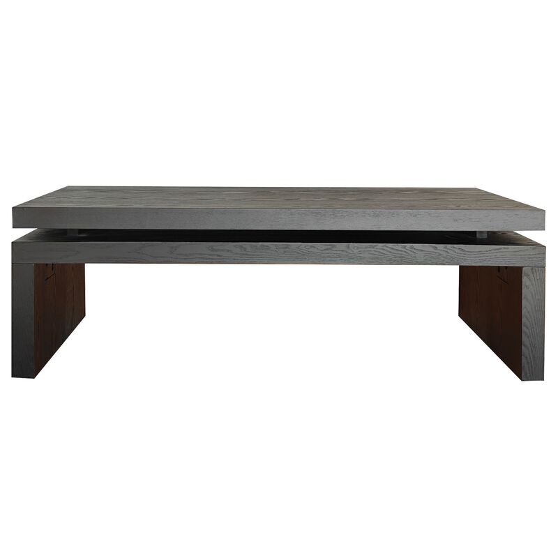 Rustic Farmhouse Rectangular Coffee Table with Floating Tabletop Design, Wooden Living Room Table image number 0