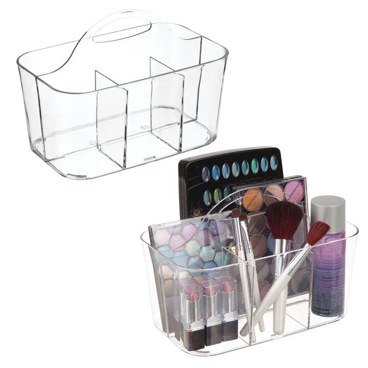 mDesign Small Plastic Divided Cosmetic Storage Organizer Caddy, 2 Pack - Clear