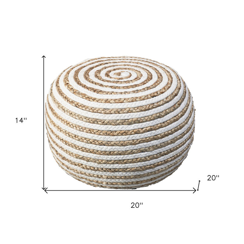 Round Striped Cotton Blend Pouf – Ottoman Accent Seat for Bedroom or Study