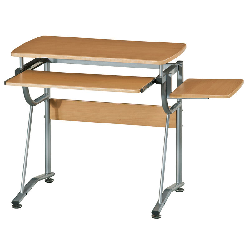 Compact Computer Desk with Side Shelf and Keyboard Panel, Cherry