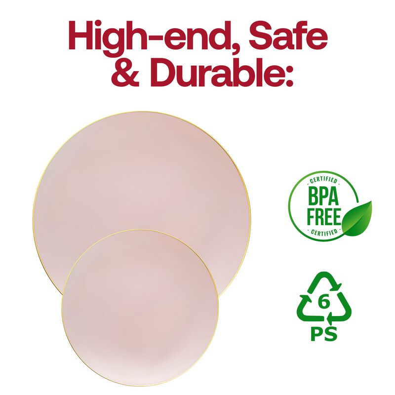 Pink with Gold Organic Round Plastic Dinnerware Value Set (40 Sets) image number 5