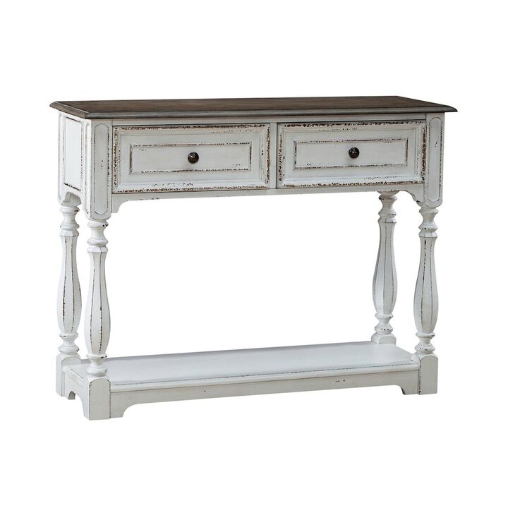 Liberty Furniture Manor 42 Inch Hall Console Table  Storage - Antique White & Weathered Bark