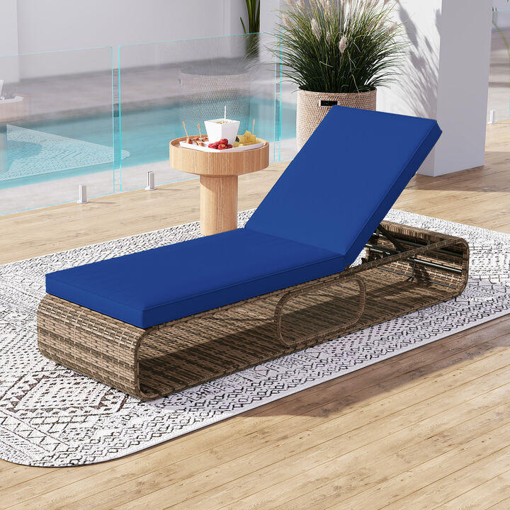 PE Rattan Patio Chaise Lounge Chair with 7-Position Reclining Backrest