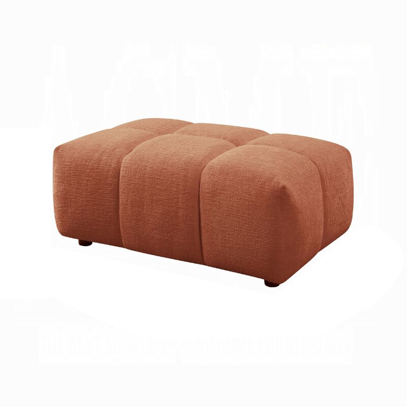 Leya Modular Ottoman, Tufted Coral Red Linen, 43 Inch Rectangular Seat image number 2