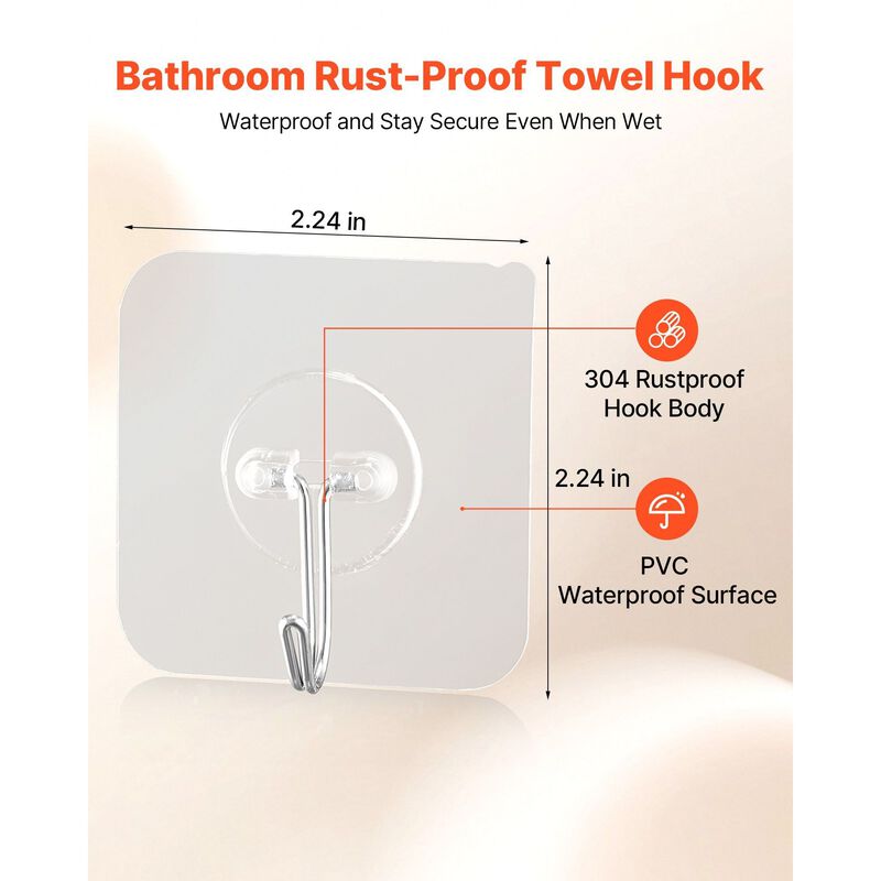 12 Pack Sticky Wall Hooks Heavy Duty for Towels Coats Keys Bathroom Kitchen-Transparent image number 3