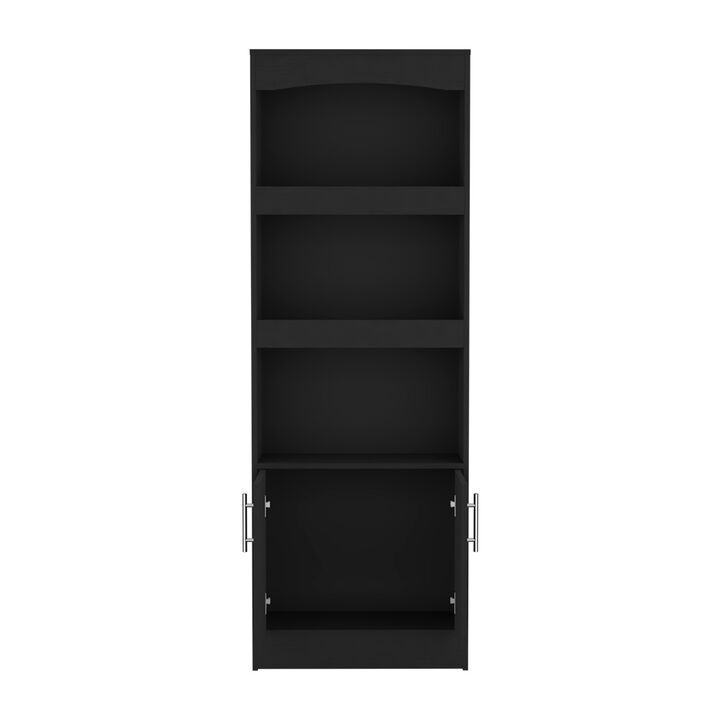 DEPOT E-SHOP Dozza Bookcase, Three Shelves, Double Door Cabinet, Metal Hardware, Black