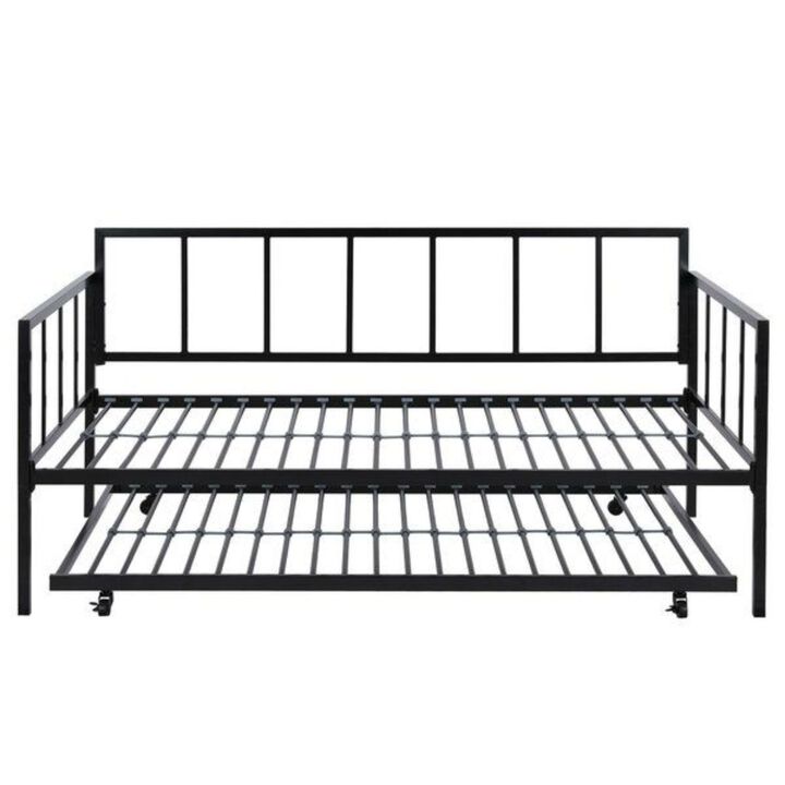 QuikFurn Heavy Duty Metal Daybed with Roll-Out Trundle Bed