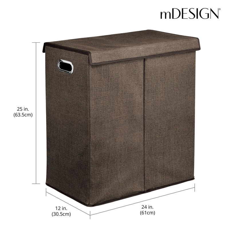 mDesign Divided Laundry Hamper Basket with Lid, Chrome Handles, Espresso Brown image number 5