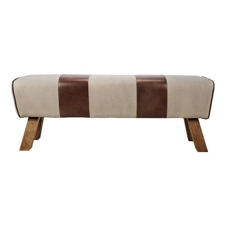 Starlight Canyon Home Brown Leather Bench, Elegant Entryway Bench with Wooden Legs