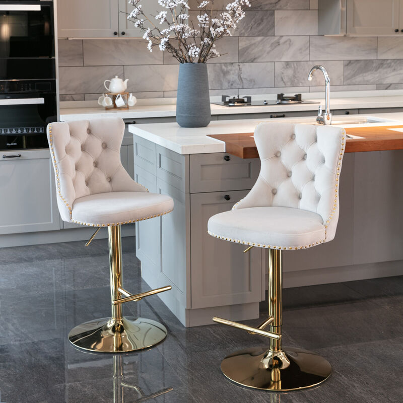 Streamdale Adjustable Swivel Velvet Bar Stools Set of 2 image number 1