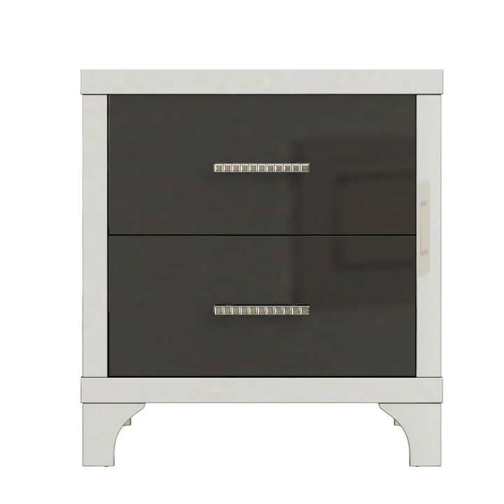 GOODSILO Elegant High Gloss 2-Drawer Nightstand Bedside Table Multipurpose Storage Organizer for Bedroom Living Room Office Sturdy & Easy to Assemble