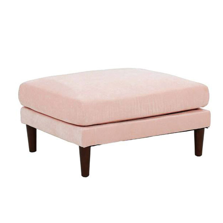 Rio 32 Inch Modular Ottoman, Box Cushion Seat, Wood Legs, Blush Pink - Benzara