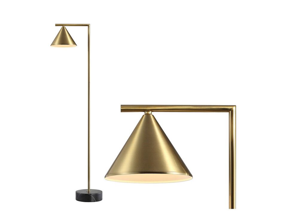 Chelsea 60" Metal/Marble Cone Shade LED Floor Lamp, Brass/Black
