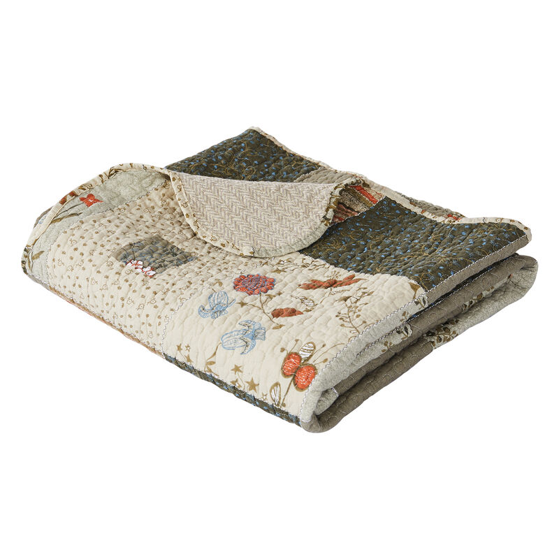 50 x 60 Cotton Quilted Throw Blanket with Fill, Wild Flowers, Multicolor - Benzara