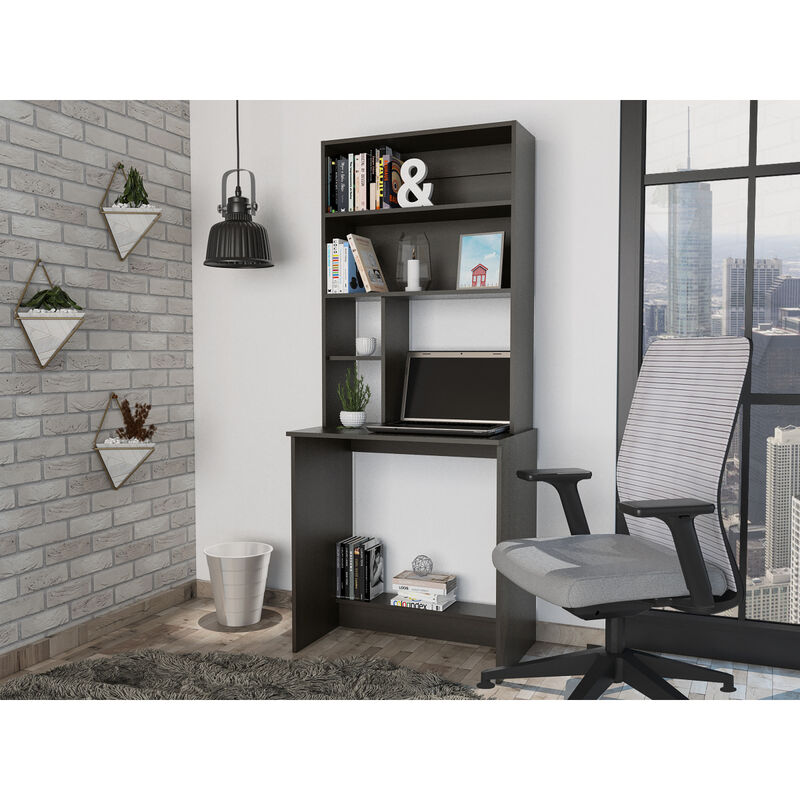 Streamdale Compu Hutch Desk, Four Shelves, Writing Desk, One Lower Shelf - Black