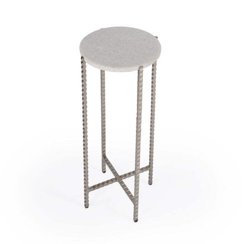 Butler Specialty Nigella Marble and Silver Cross Legs Side Table, Multi-Color