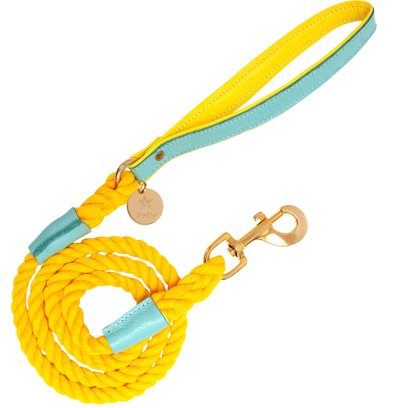 POISEPUP Braided Cotton Rope Leash with Soft Padded Genuine Leather Handle for Dogs